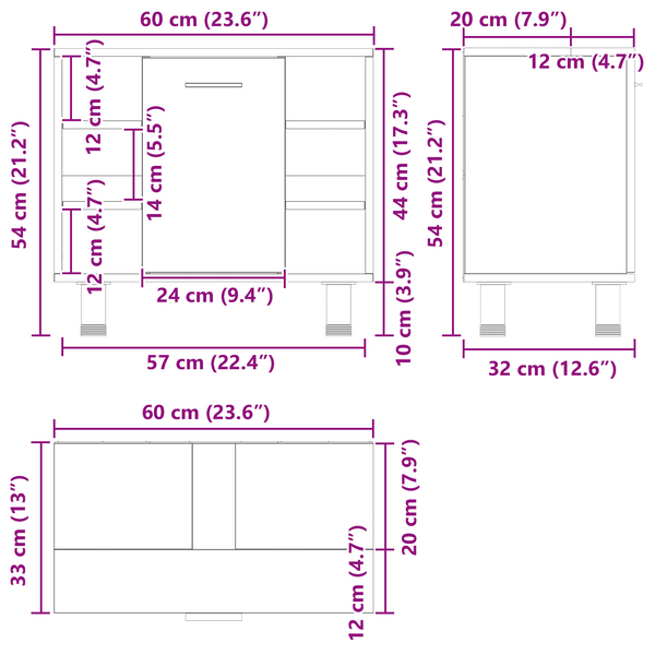 Badschrank Schwarz Eiche 60 cm