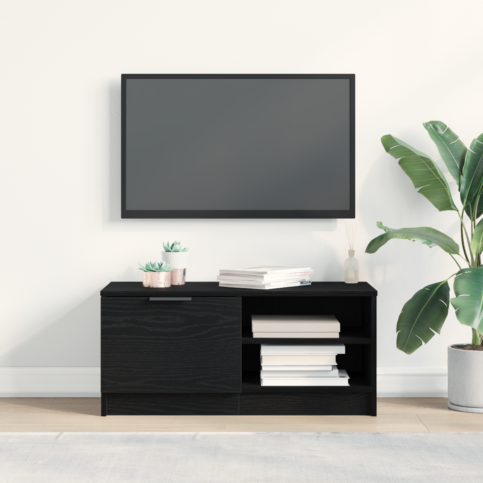 TV-Schrank Schwarz Eichenoptik 80 cm