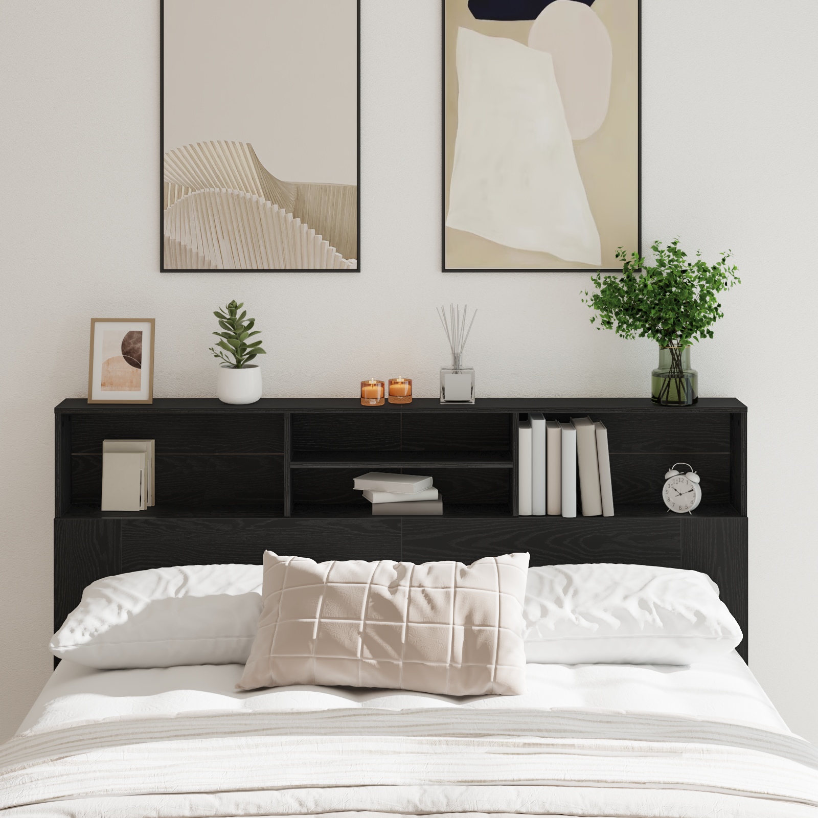 Schwarzes Kopfteil mit Stauraum Eiche 180 cm