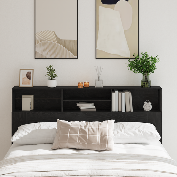 Schwarzes Kopfteil mit Stauraum Eiche 180 cm