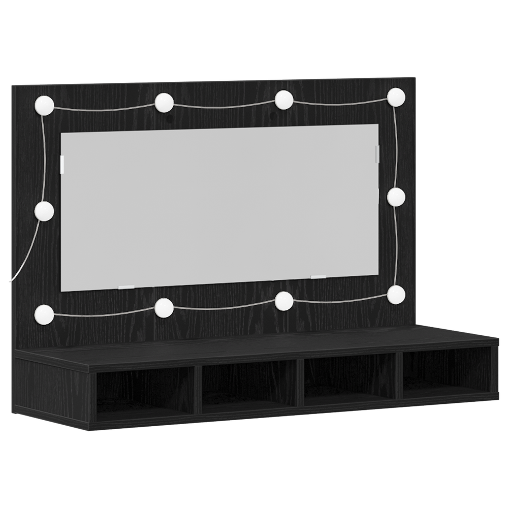 Spiegelschrank mit Regal, Schwarz Eiche, 90 cm