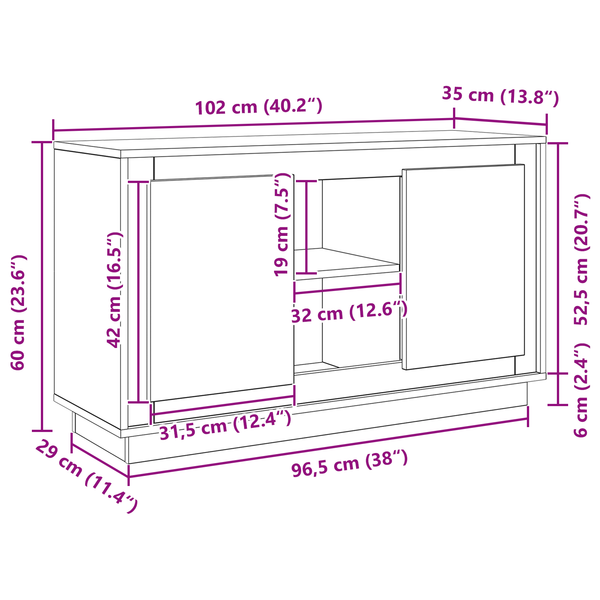 Schwarzes Sideboard in Eichenoptik, 102 cm