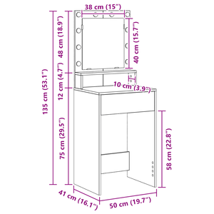 Schminktisch Weiß mit Regal 50x41x135cm
