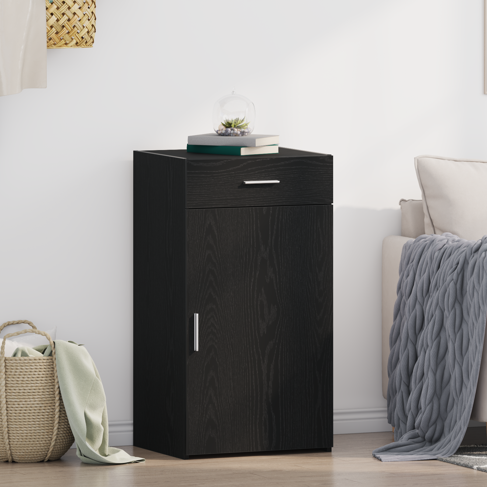 vidaXL Commode avec tiroirs Noir aspect chêne 50 x 42,5 x 93 cm