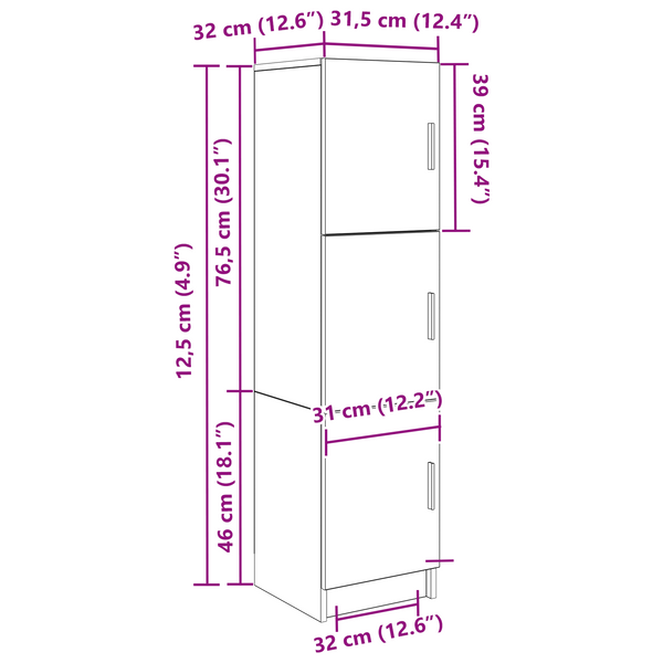 Schwarzes Highboard Eichenoptik, 122,5 cm