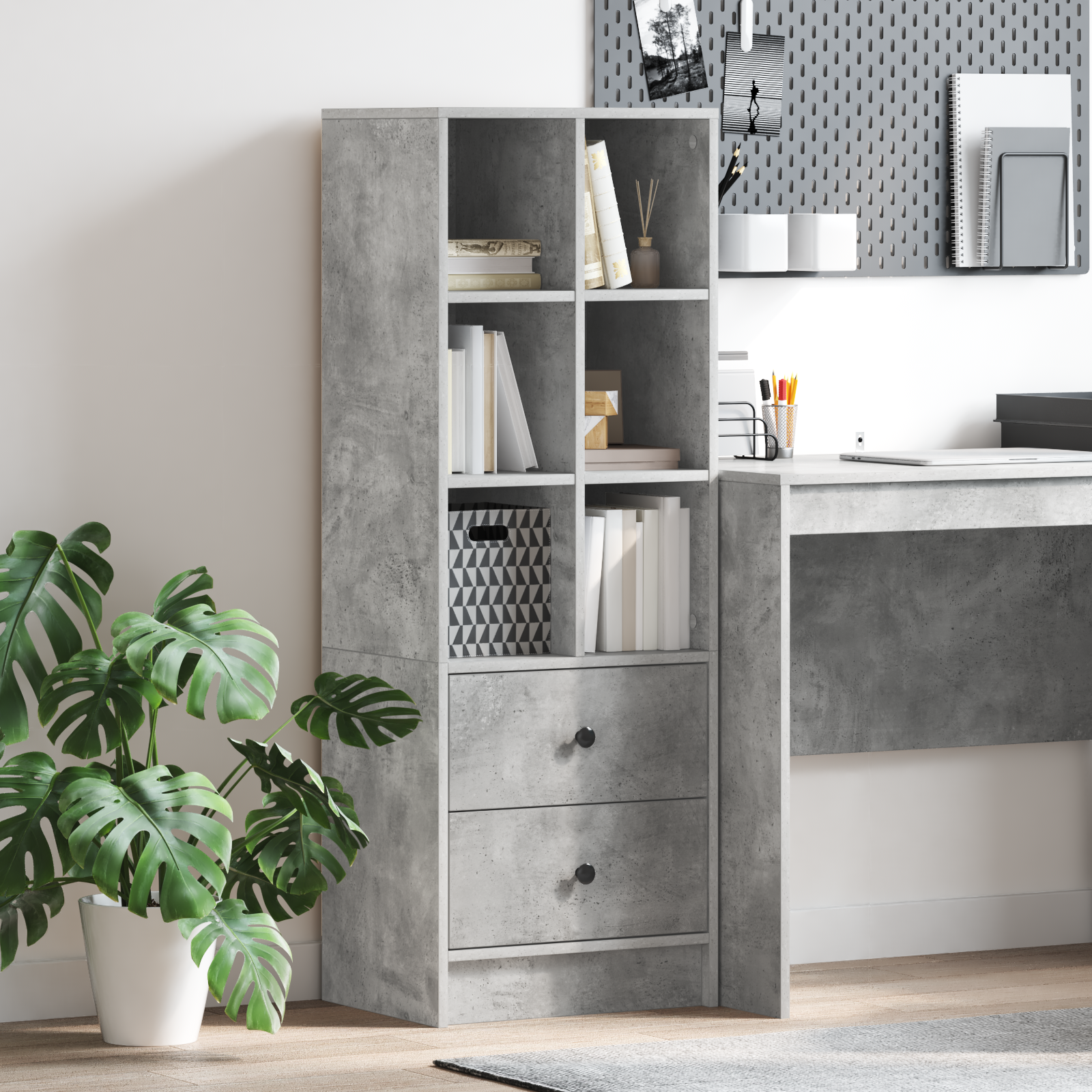 vidaXL Highboard avec tiroirs Gris Béton 45,5 x 34 x 127 cm