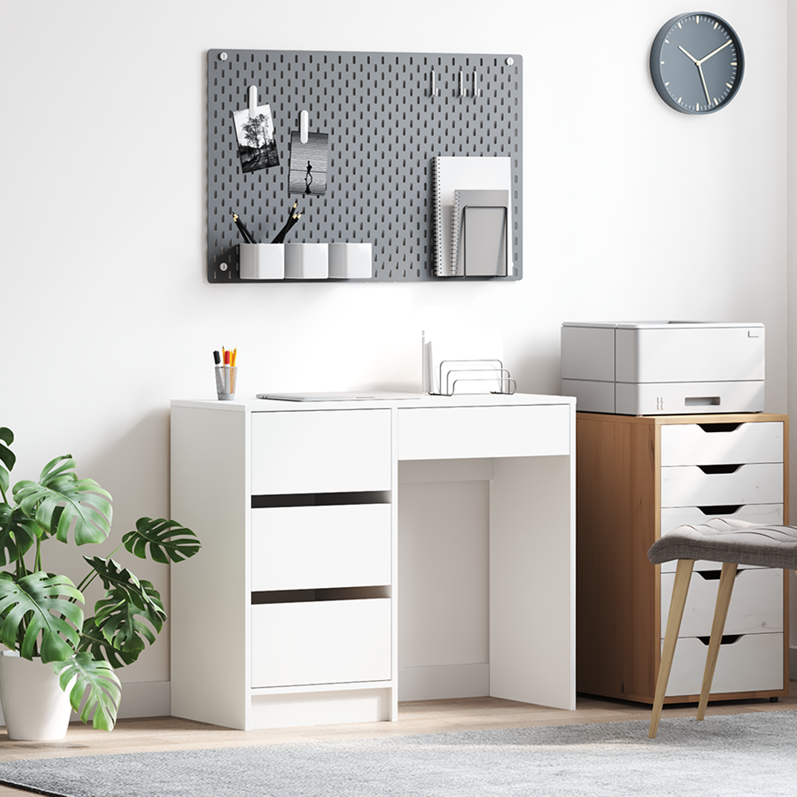 Schreibtisch Weiß mit Stauraum 90cm