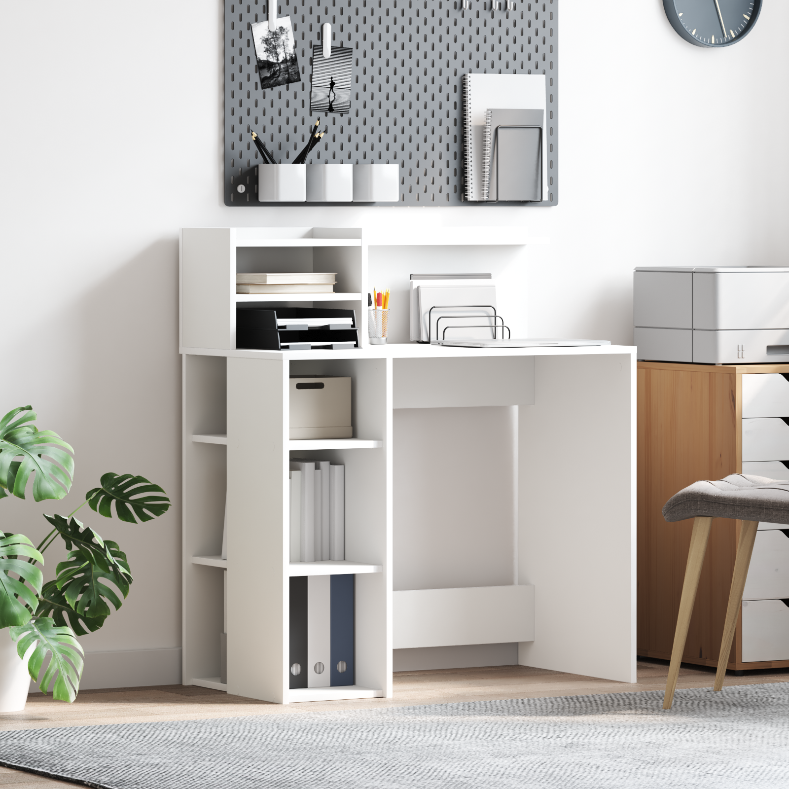 Schreibtisch mit Regal, Weiß, 90 cm