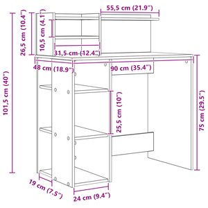 Schreibtisch mit Regal, Weiß, 90 cm