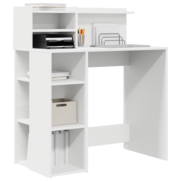 Schreibtisch mit Regal, Weiß, 90 cm