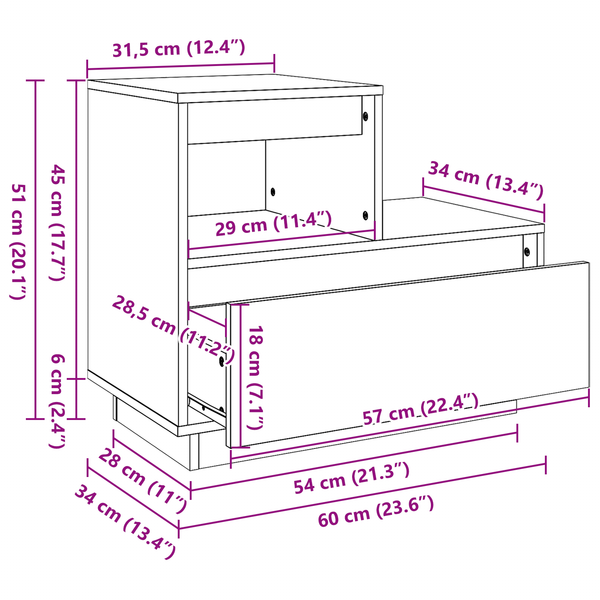 Nachttisch Wachsbraun Holz