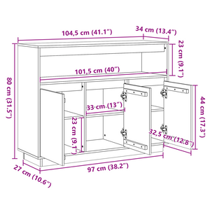 Sideboard Wachsbraun Kiefer Massivholz 104,5cm