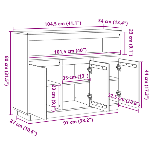 Sideboard Wachsbraun Kiefer Massivholz 104,5cm