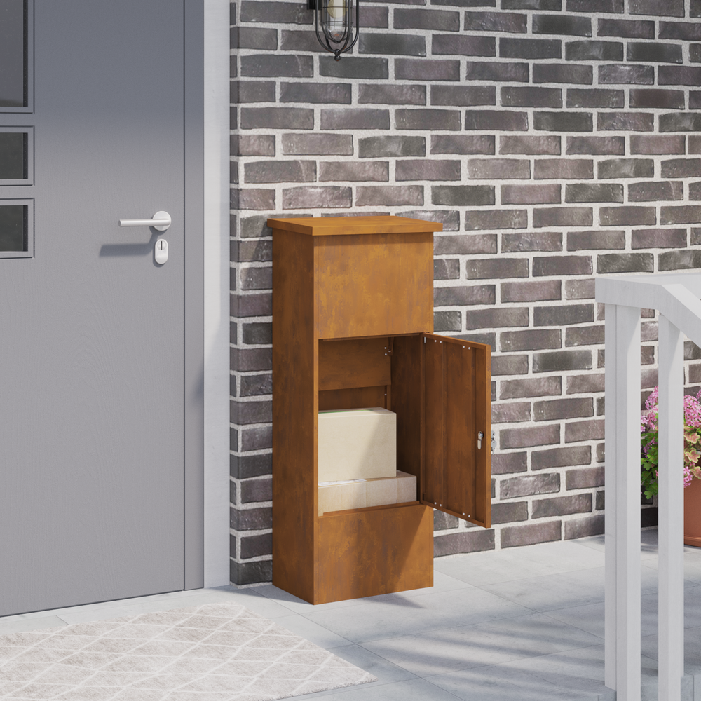 Rostige Paketbox aus wetterfestem Stahl