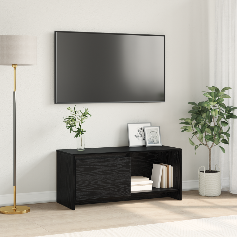 Wandmontiertes TV-Schrankset Schwarz Eichen-Optik 90 cm