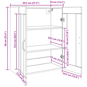Wandmontierter Hängeschrank Altholz 69,5x34x90cm